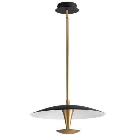 Oxygen Spacely Pendant, 1-Light, LED, Black, Aged Brass, Matte White Shade, 17.75"W (3-646-1540 42R2A) 3-646-1540